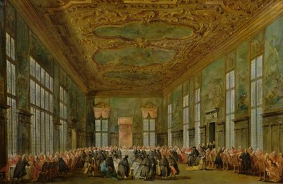 Doge Alvise Mocenigo IV (1701-78) gibt ein Bankett für die Botschafter, 1776-78 von Francesco Guardi